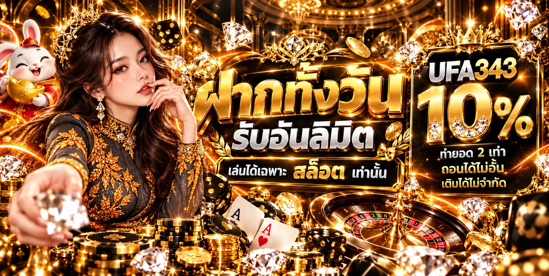 แบนเนอร์สล็อตออนไลน์ UFA343 มาสคอตกระต่ายนำโชค